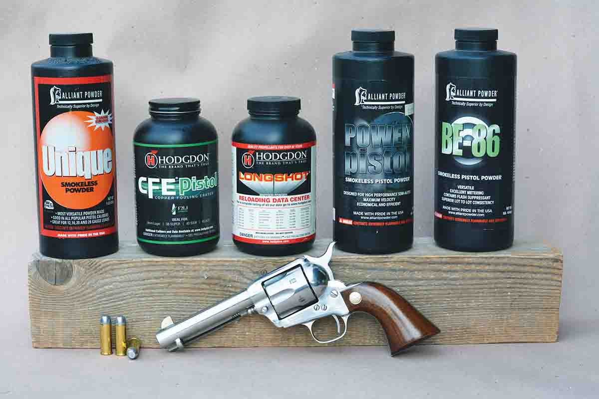 Several powders provided excellent accuracy and overall performance in the .45 Colt.